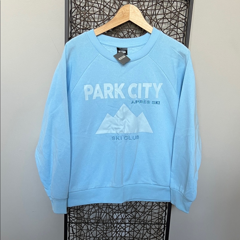 Special Thanks Park City Apres Ski Club Cotton Bl Crew Sweatshirt Sky Blue L NEW